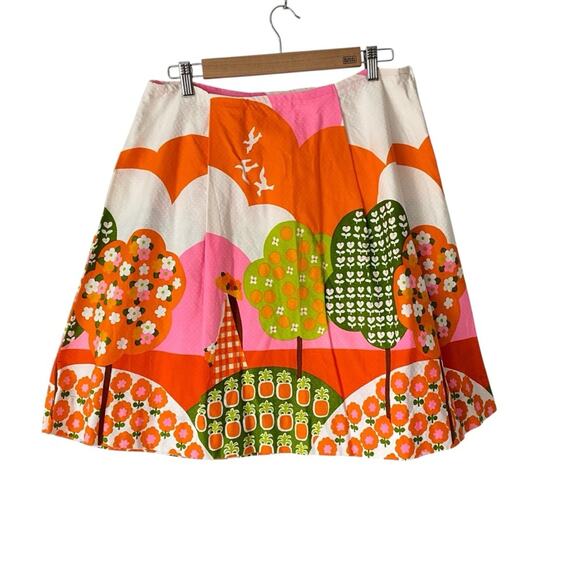 Vintage Handmade 60s Psychedelic Orange Green Floral A-Line Skirt size L/XL - Picture 1 of 7
